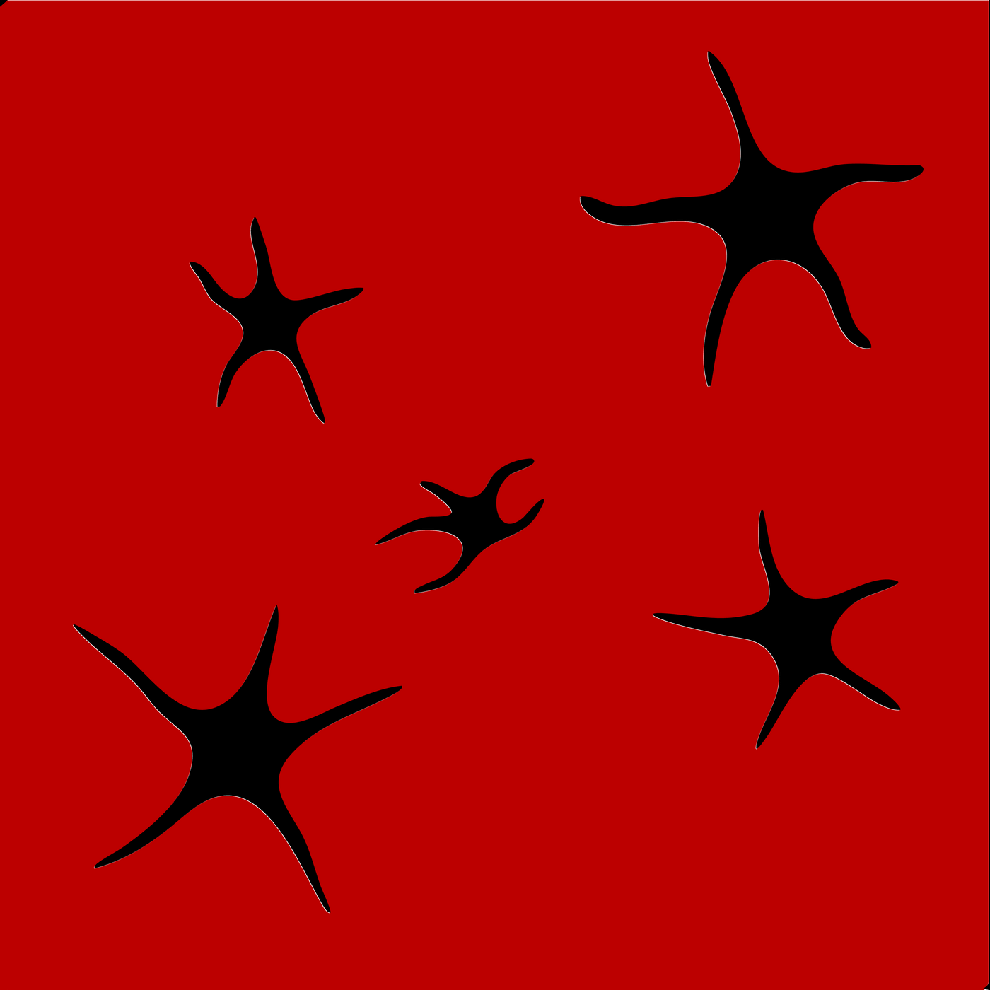 Image with red background and black starfish illustration