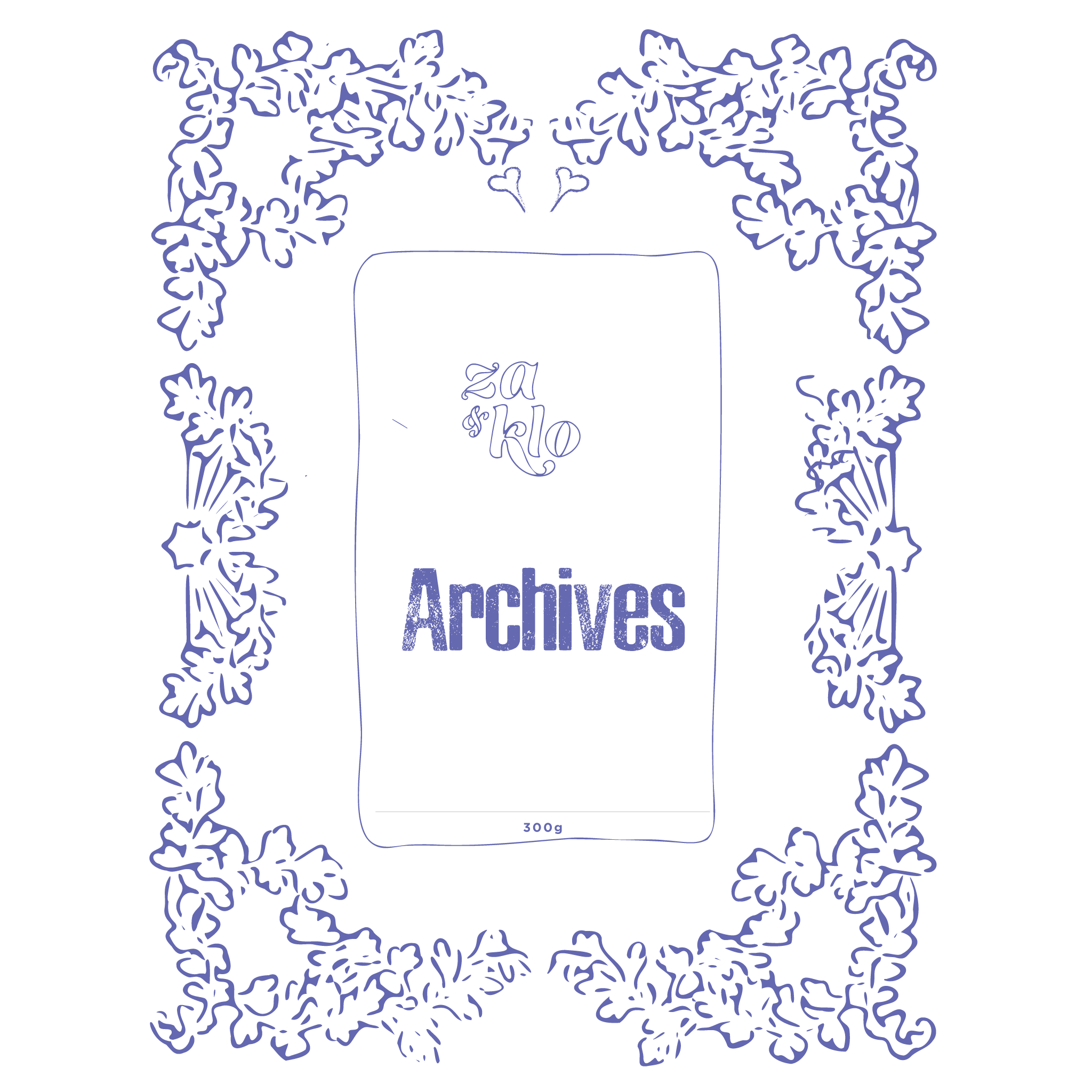 Drawing of bag with Archive written on it for Za and Klo torrefactrices archive coffee page