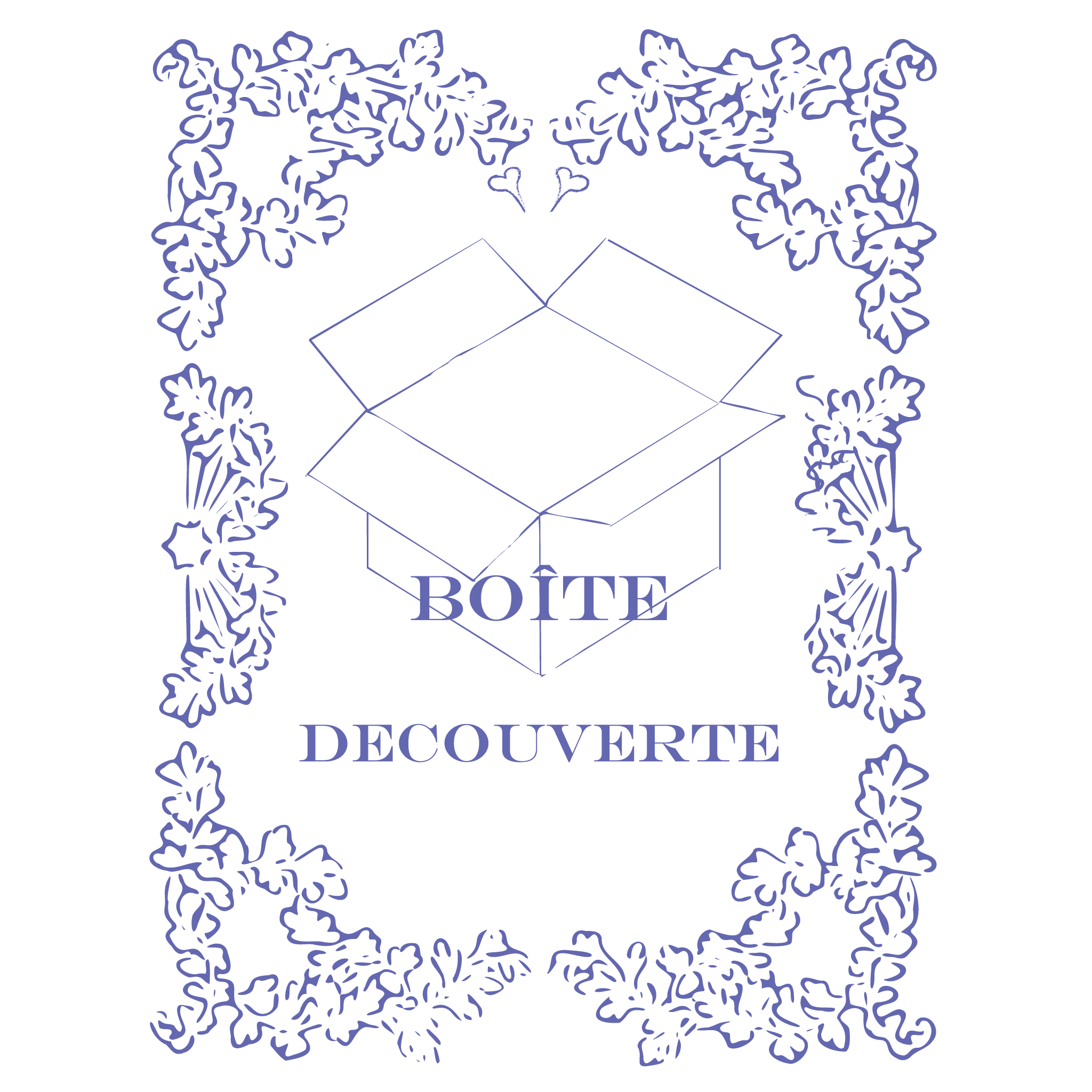 Dessin d’une boîte illustrant la Boîte Découverte, avec une typographie visible affichant « Boîte Découverte ». Cette boîte personnalisable permet de découvrir nos cafés à votre façon, en choisissant 4 cafés de 150 g parmi notre sélection. Idéale pour offrir ou explorer différents profils de café, avec la possibilité de demander des suggestions aux torréfactrices.