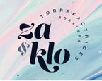 za et klo logo, torrefactrice de montreal. Montreal microroastery, logo of brand za and klo. cursive with marble background. Montreal based Coffee roasting.