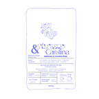 Dessin d’un sac de café illustrant Wilfredo Carolina, un café aux saveurs claires et juteuses. Le sac met en avant des notes sucrées de fruits tropicaux, avec une typographie visible affichant le nom « Wilfredo Carolina ». Une tasse délicieuse et fruitée, parfaite pour une dégustation légère et gourmande.